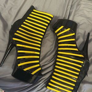 Black and Yellow Striped Women's Heels